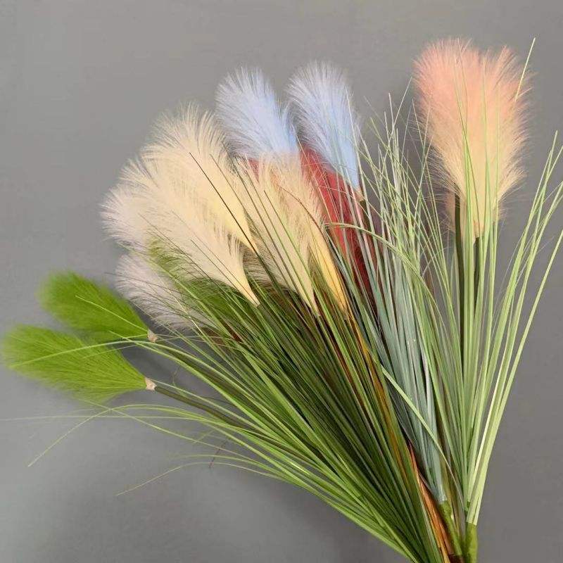 Wholesale 80cm 3 Head Flame Retardant Artificial Reed Pampas Grass Green Plant Put Bundle Flower Ornaments