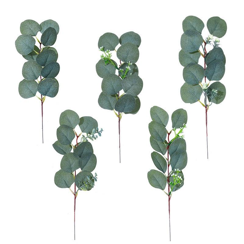 Wholesale Simulation Flower Artificial Green Plant Outdoor Decoration 8 Fork Eucalyptus Artificial Branches Eucalyptus