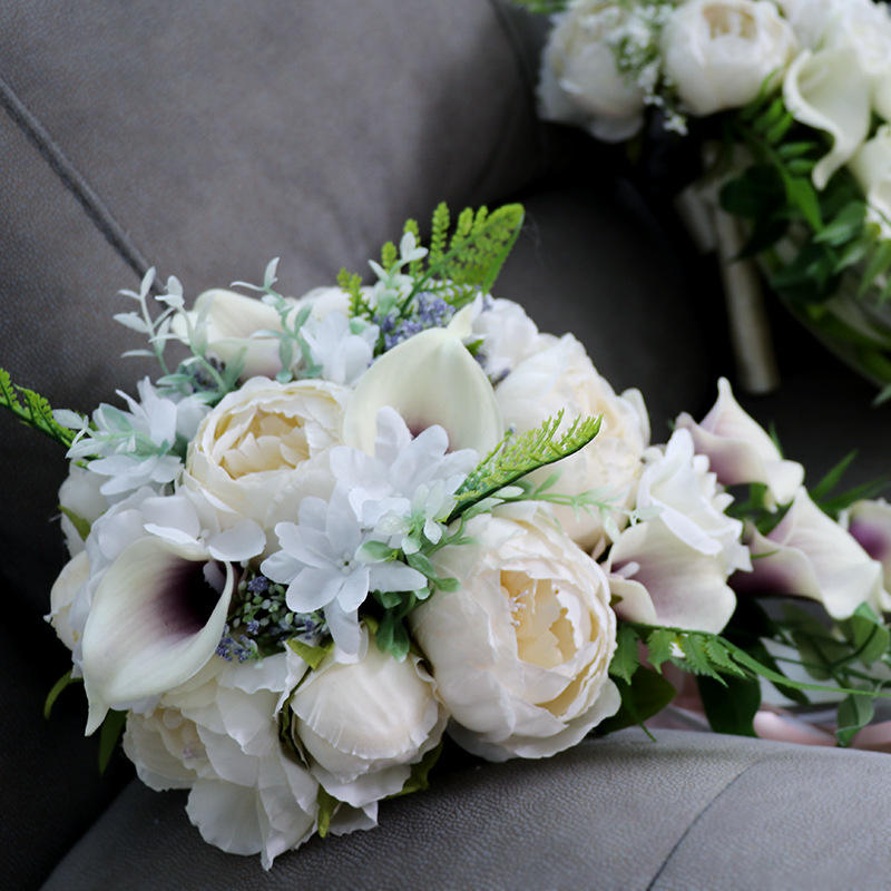 Western-Style Bridal Hand-Tied Bouquet Water-Drop Shape Ivory White Calla Lily Forest-Style Handmade Wedding Artificial Flowers