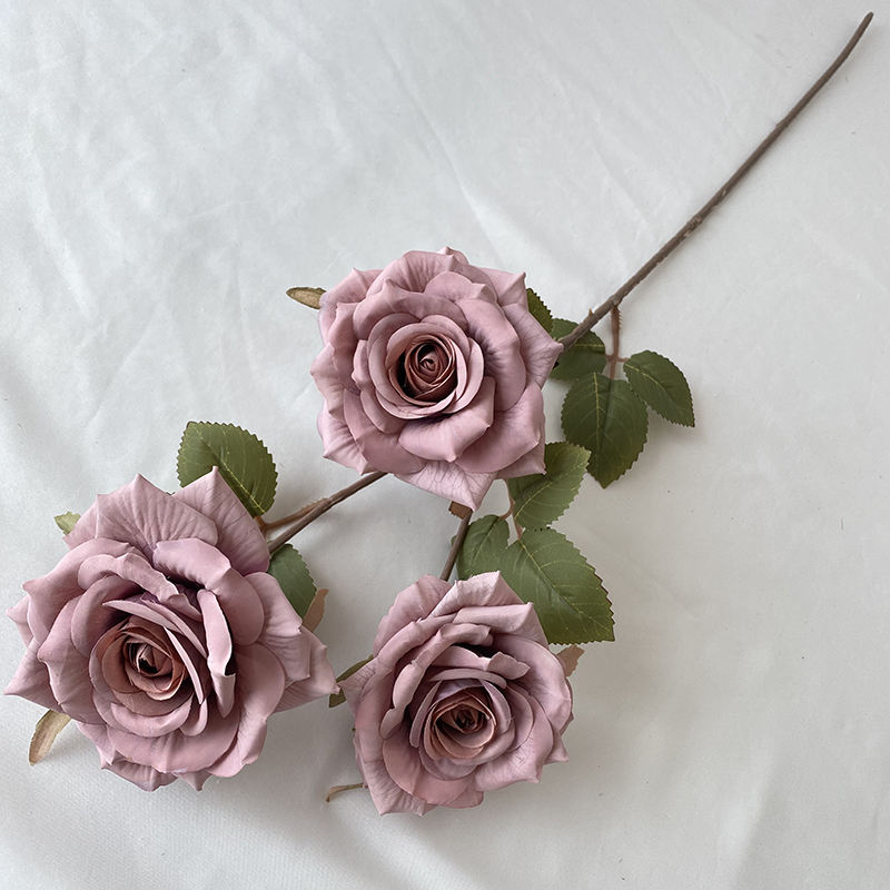 High Quality Artificial Flower 3-head Wenjuan Coated Silk Screen Diamond Rose