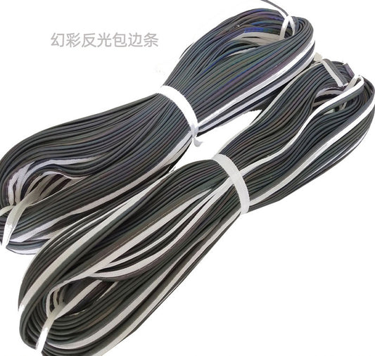 Iridescent Reflective Single-Sided Elastic Piping 幻彩反光单面弹力包边条