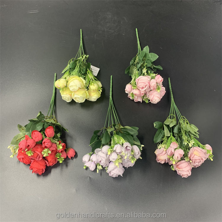 Wholesale High Quality 13 Heads Silk Flower Bunch Artificial Silk Flowers Rose Bouquet for Decoration Wedding