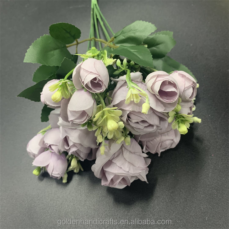 Wholesale High Quality 13 Heads Silk Flower Bunch Artificial Silk Flowers Rose Bouquet for Decoration Wedding