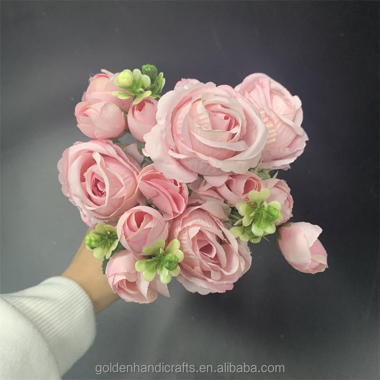 Wholesale High Quality 13 Heads Silk Flower Bunch Artificial Silk Flowers Rose Bouquet for Decoration Wedding