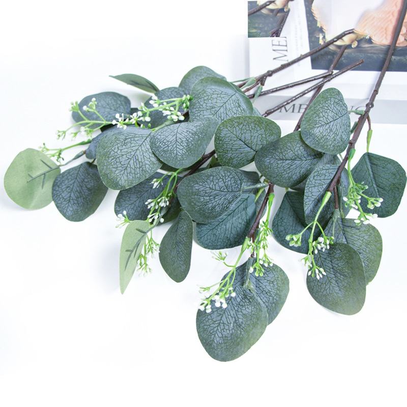 Wholesale Simulation Flower Artificial Green Plant Outdoor Decoration 8 Fork Eucalyptus Artificial Branches Eucalyptus