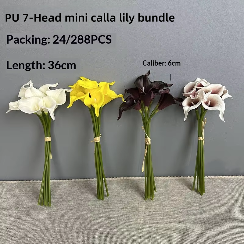 36cm 14inch Mini Calla Lily 7-head Bouquet Bundle Arum Lily Artificial Flowers for Wedding Decoration & Flower Arrangement