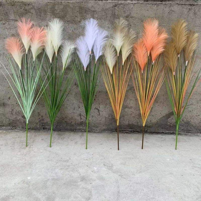 Wholesale 80cm 3 Head Flame Retardant Artificial Reed Pampas Grass Green Plant Put Bundle Flower Ornaments