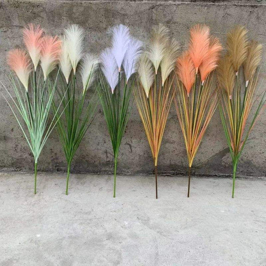 Wholesale 80cm 3 Head Flame Retardant Artificial Reed Pampas Grass Green Plant Put Bundle Flower Ornaments