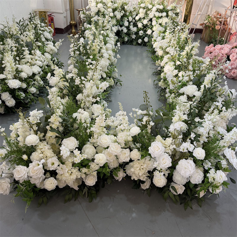 Luxury Wedding Bride and Groom Table Arrangement Artificial White and Green Flower Runner Decoration