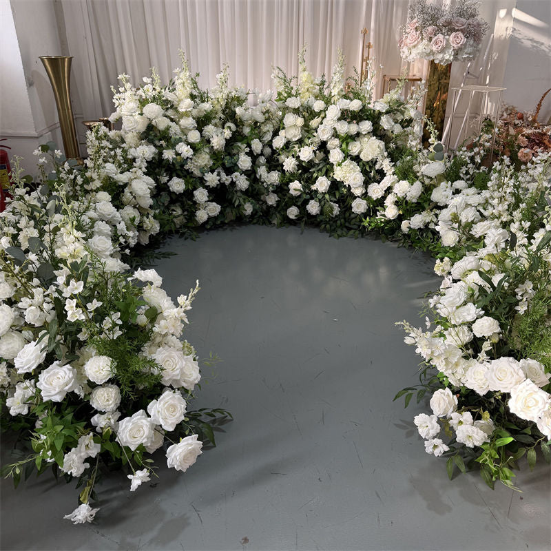 Luxury Wedding Bride and Groom Table Arrangement Artificial White and Green Flower Runner Decoration