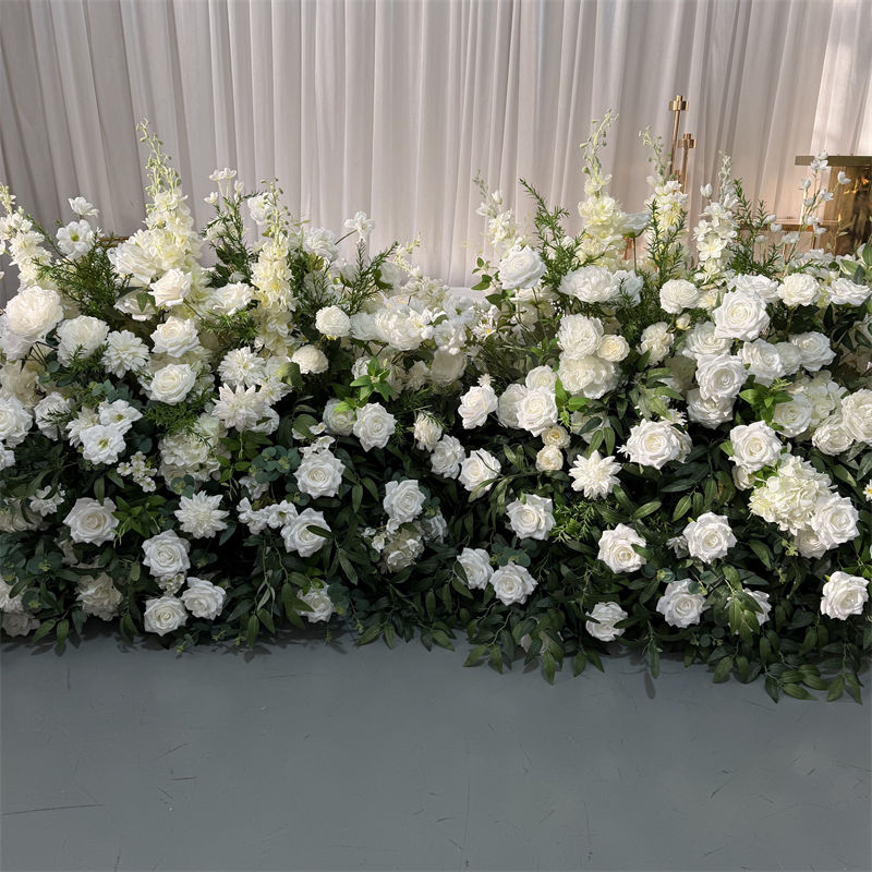 Luxury Wedding Bride and Groom Table Arrangement Artificial White and Green Flower Runner Decoration
