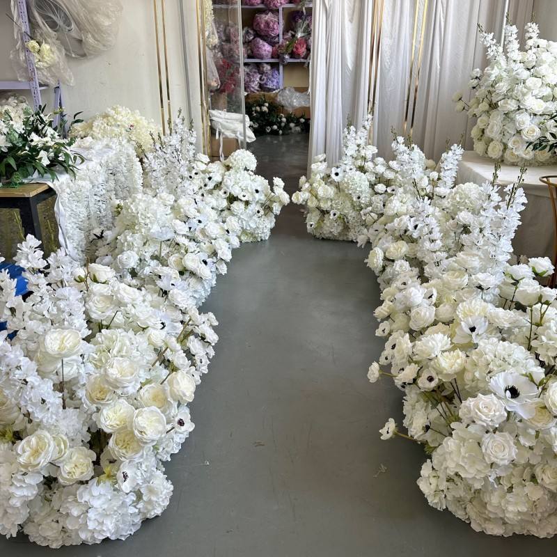 2.5ft Tall Luxurious White Artificial Flowers Decoration Wedding Aisle Flower Runner