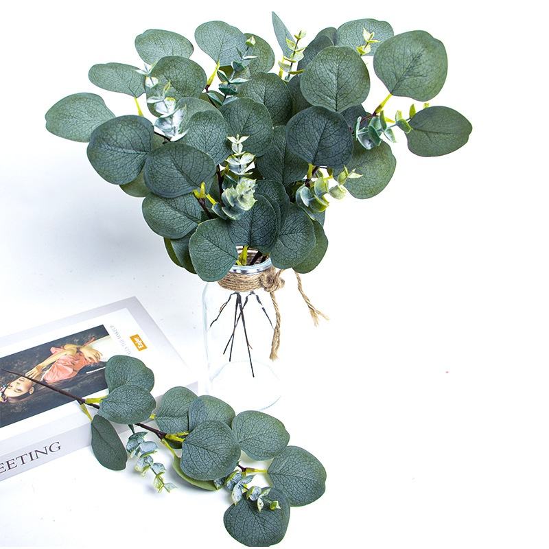 Wholesale Simulation Flower Artificial Green Plant Outdoor Decoration 8 Fork Eucalyptus Artificial Branches Eucalyptus