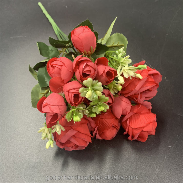 Wholesale High Quality 13 Heads Silk Flower Bunch Artificial Silk Flowers Rose Bouquet for Decoration Wedding