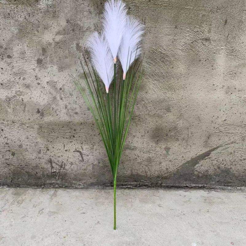 Wholesale 80cm 3 Head Flame Retardant Artificial Reed Pampas Grass Green Plant Put Bundle Flower Ornaments