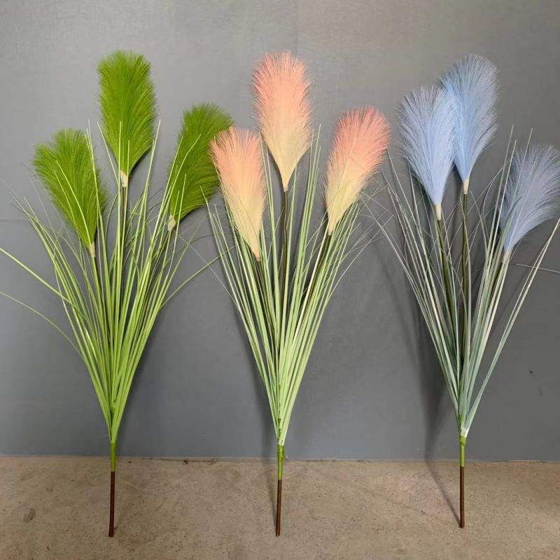 Wholesale 80cm 3 Head Flame Retardant Artificial Reed Pampas Grass Green Plant Put Bundle Flower Ornaments