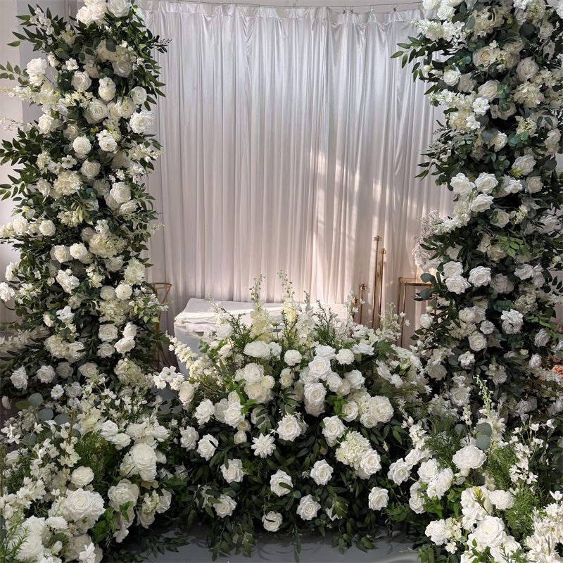 Luxury Wedding Bride and Groom Table Arrangement Artificial White and Green Flower Runner Decoration