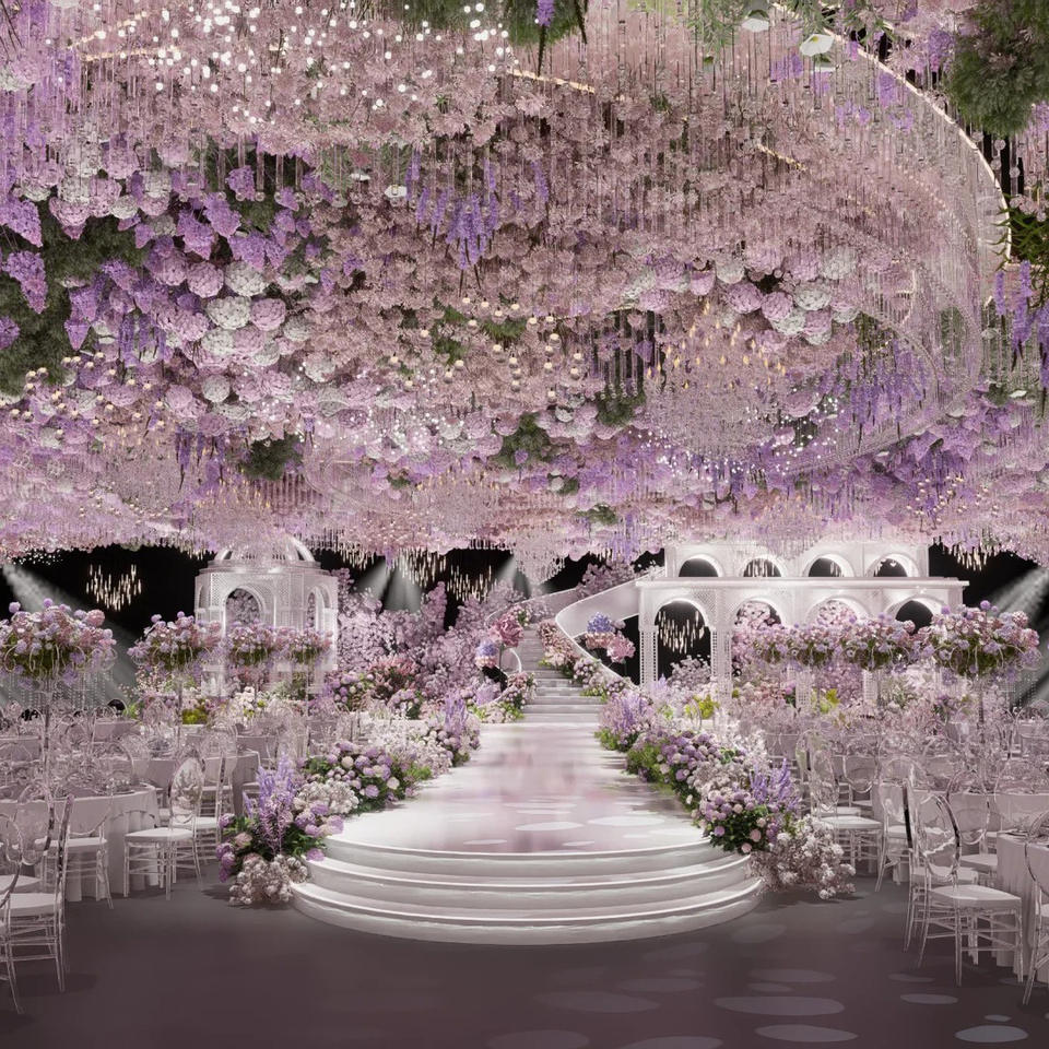 Customized Vines Artificial Hanging Flowers Ceiling Decoration Luxury Wedding Ivory Red Wisteria Hanging Floral Ceilings Decor