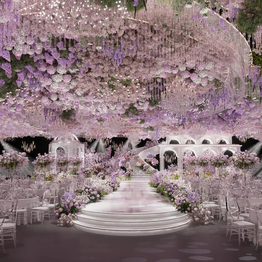 Customized Vines Artificial Hanging Flowers Ceiling Decoration Luxury Wedding Ivory Red Wisteria Hanging Floral Ceilings Decor