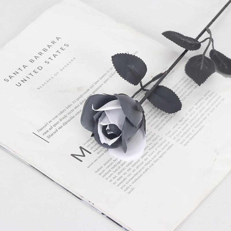 Hot Selling Single Black Magic Simulation Black Rose Halloween Ghost Festival Dress Silk Artificial Flowers