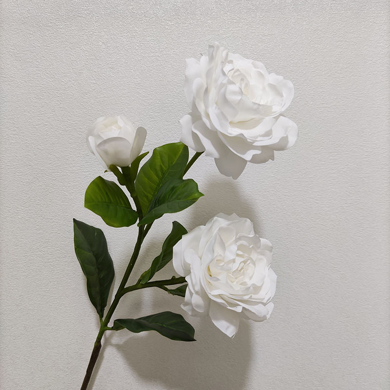 Wholesale New Faux Real Touch White 3-heads Gardenia Soft Artificial Gardenia Flower for Home Wedding Party Floral Decor