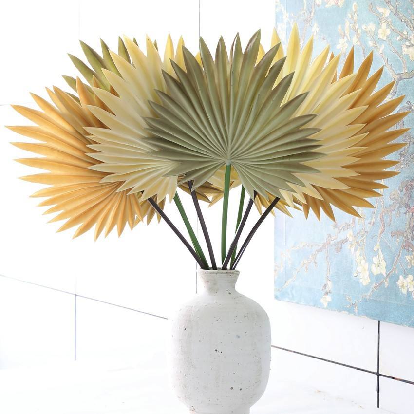 Artificial Palm Leaves Fan-Shaped PU Faux Flowers Wedding Decor Backdrops Folding Fans Indoor Use Home Artistic Embellishment