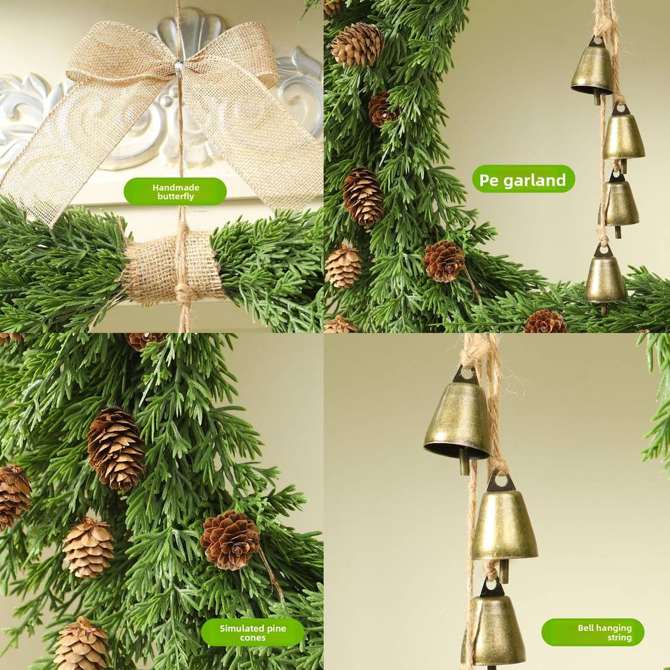 Christmas Wreath PE Artificial Flower Garland with Norfolk Pine Vine Design European Style Ring Shape
