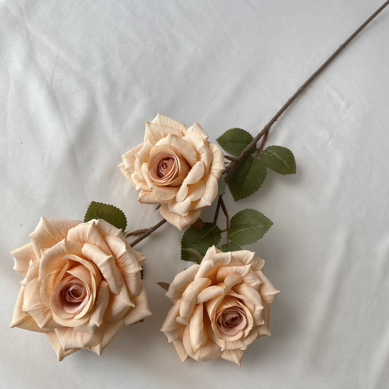 High Quality Artificial Flower 3-head Wenjuan Coated Silk Screen Diamond Rose