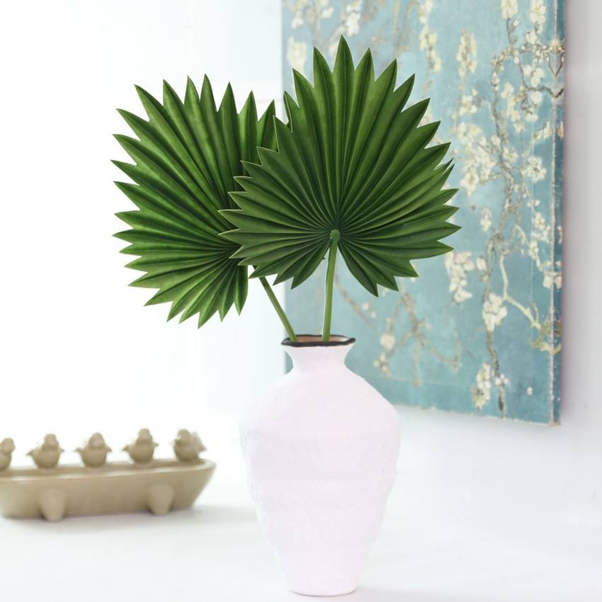 Artificial Palm Leaves Fan-Shaped PU Faux Flowers Wedding Decor Backdrops Folding Fans Indoor Use Home Artistic Embellishment