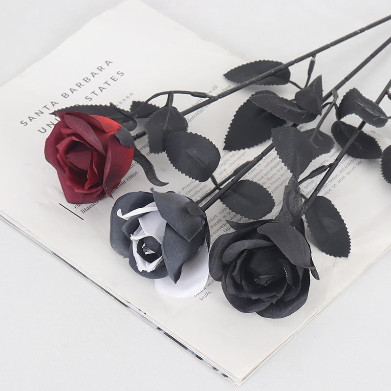 Hot Selling Single Black Magic Simulation Black Rose Halloween Ghost Festival Dress Silk Artificial Flowers