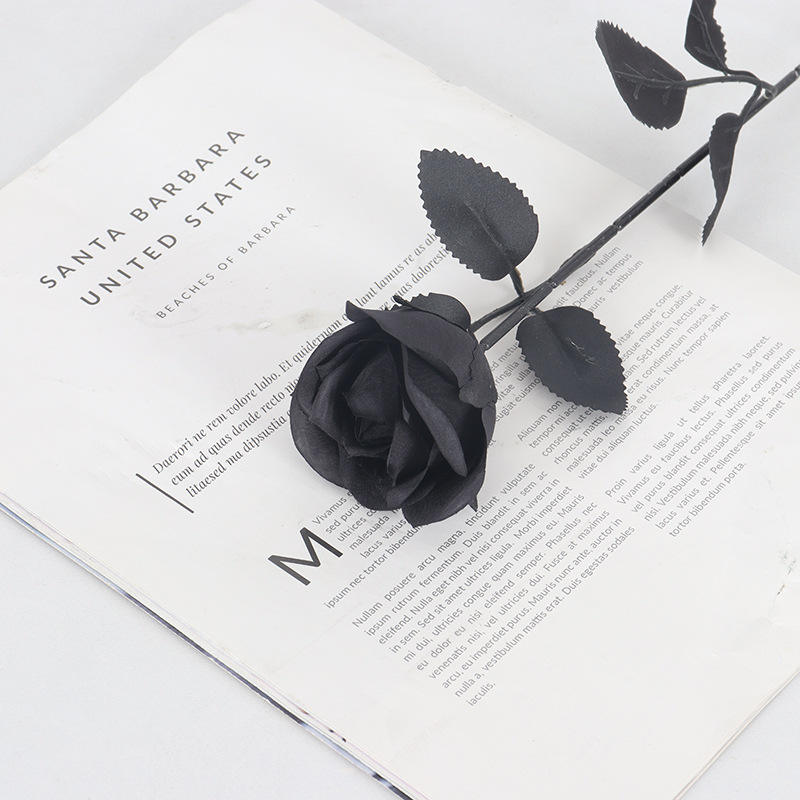 Hot Selling Single Black Magic Simulation Black Rose Halloween Ghost Festival Dress Silk Artificial Flowers