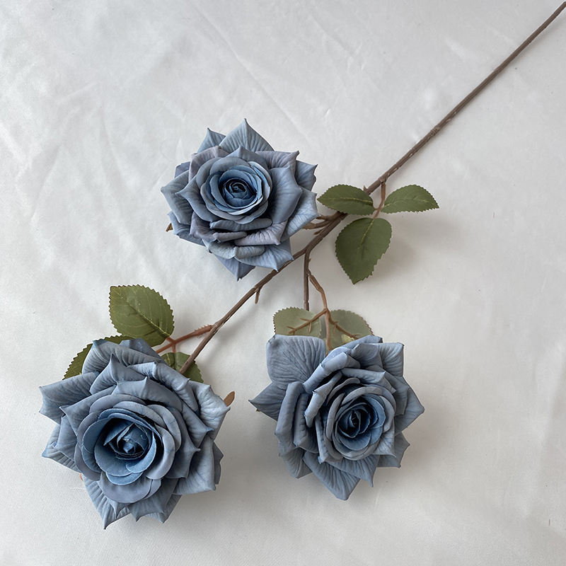High Quality Artificial Flower 3-head Wenjuan Coated Silk Screen Diamond Rose