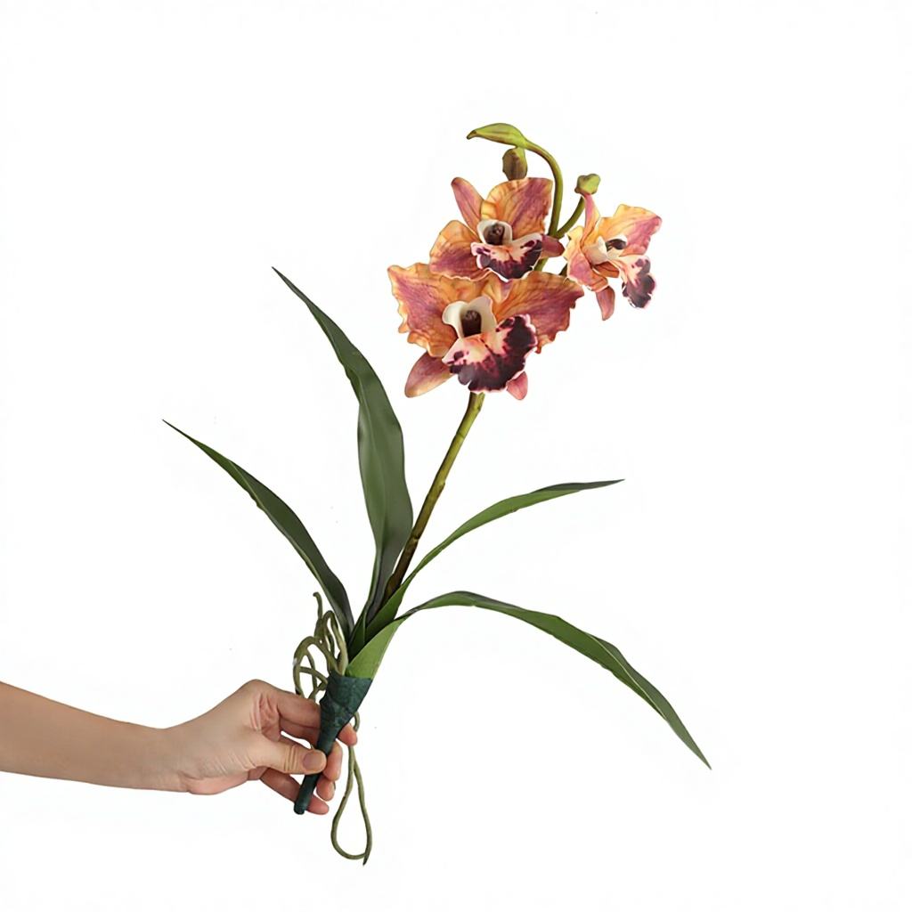 Zen-Style Tea Room Ornament Simulated Touch Leaves 3D Printed Polyester Phalaenopsis Orchid Artificial Flower Bouquet for