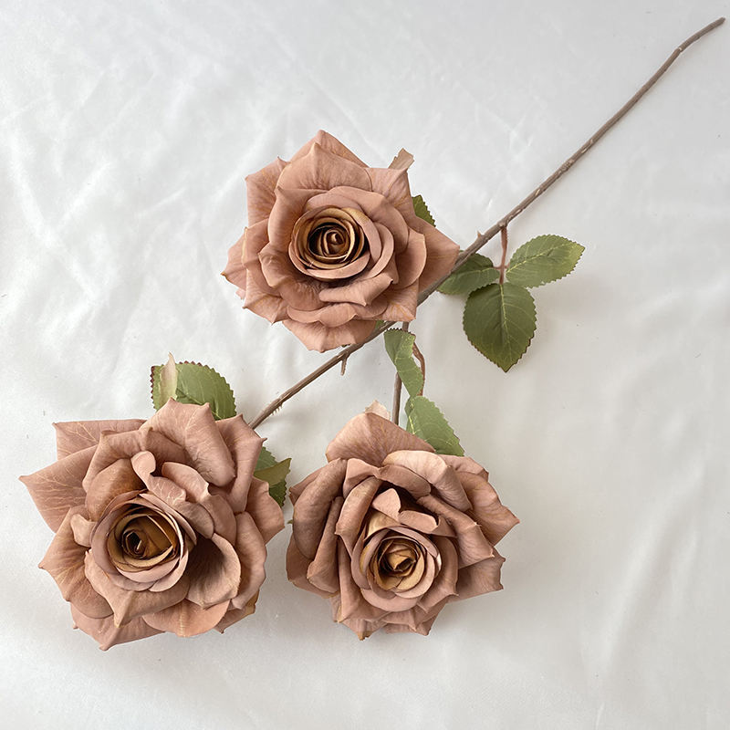 High Quality Artificial Flower 3-head Wenjuan Coated Silk Screen Diamond Rose