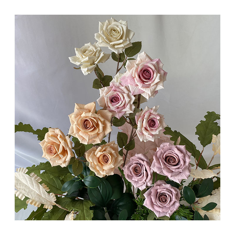 High Quality Artificial Flower 3-head Wenjuan Coated Silk Screen Diamond Rose
