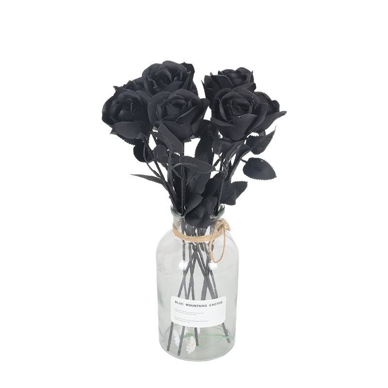 Hot Selling Single Black Magic Simulation Black Rose Halloween Ghost Festival Dress Silk Artificial Flowers