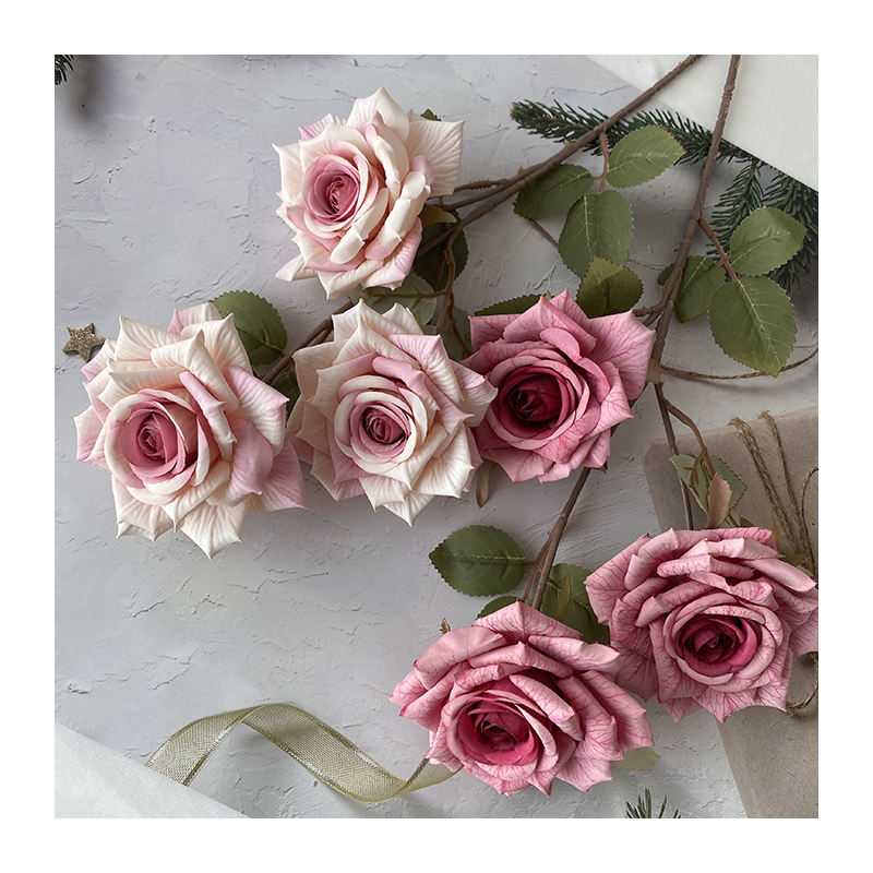 High Quality Artificial Flower 3-head Wenjuan Coated Silk Screen Diamond Rose