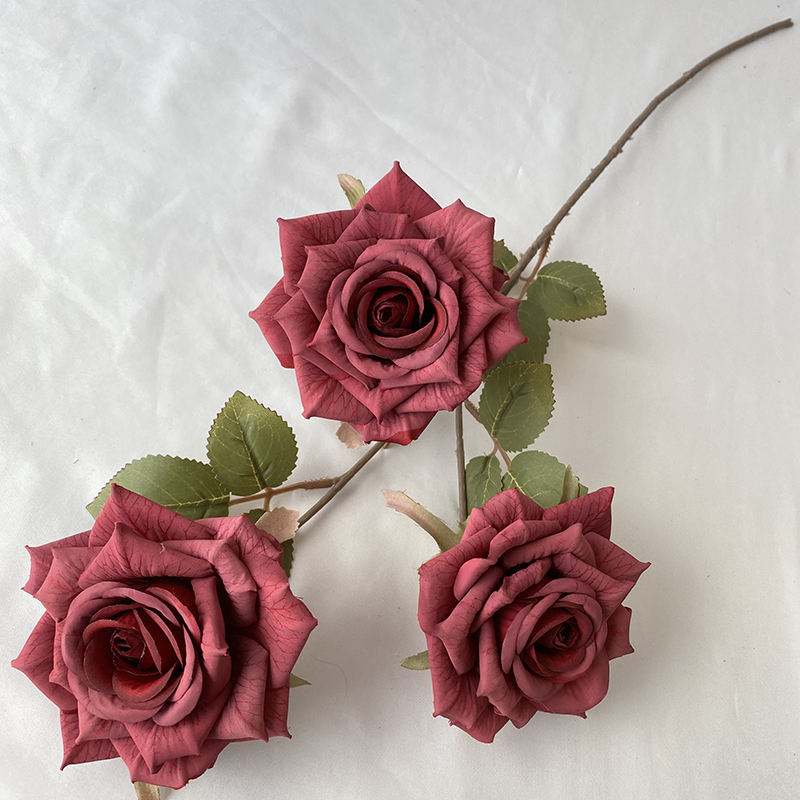 High Quality Artificial Flower 3-head Wenjuan Coated Silk Screen Diamond Rose