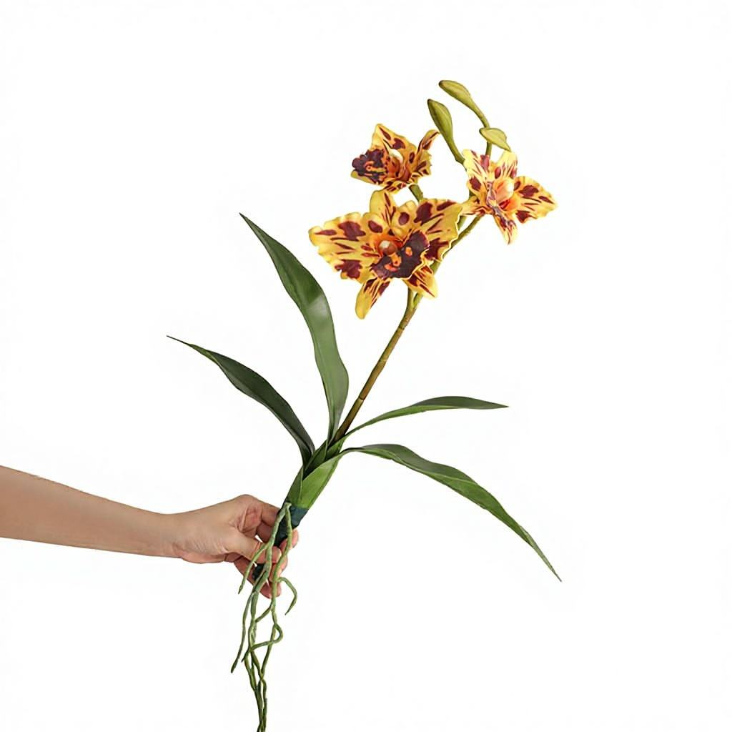 Zen-Style Tea Room Ornament Simulated Touch Leaves 3D Printed Polyester Phalaenopsis Orchid Artificial Flower Bouquet for