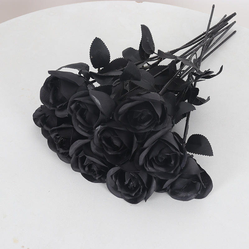 Hot Selling Single Black Magic Simulation Black Rose Halloween Ghost Festival Dress Silk Artificial Flowers