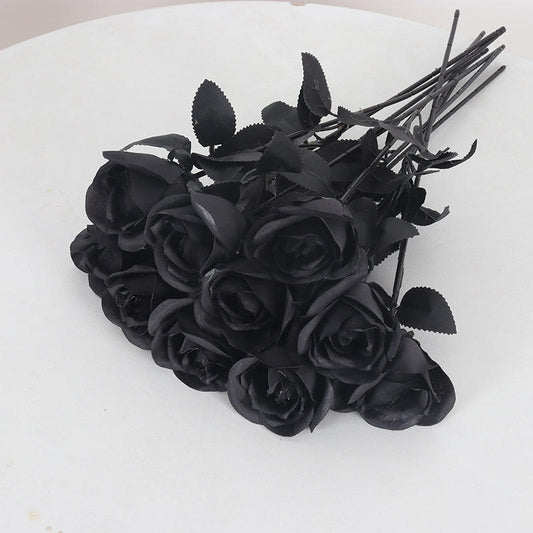 Hot Selling Single Black Magic Simulation Black Rose Halloween Ghost Festival Dress Silk Artificial Flowers