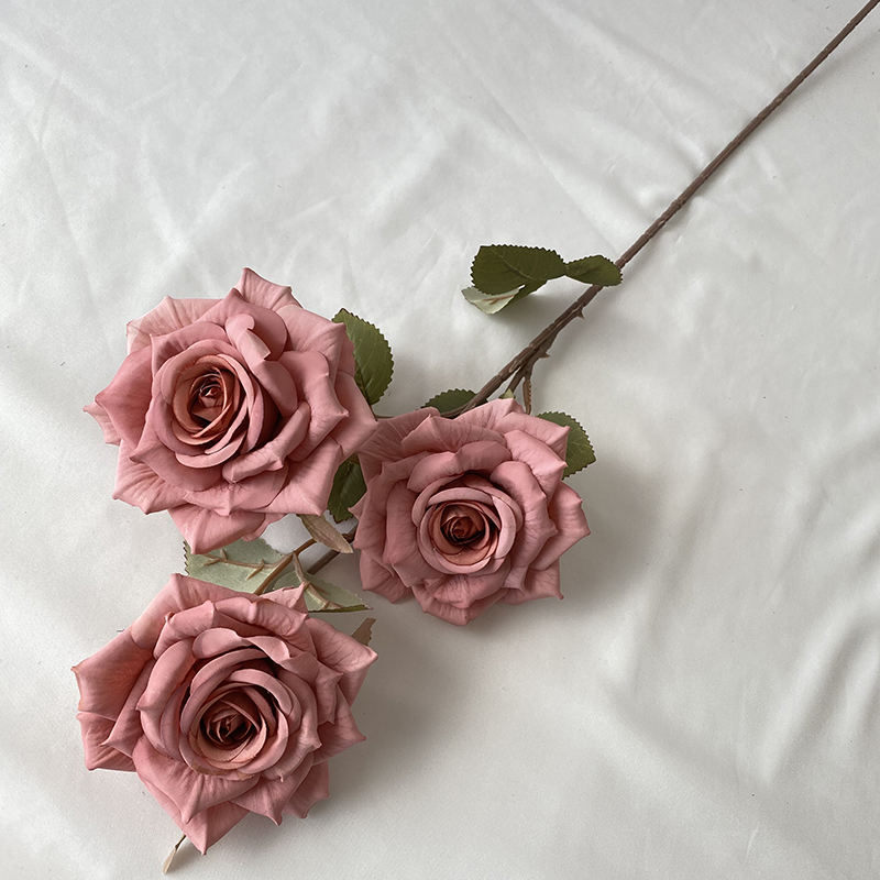 High Quality Artificial Flower 3-head Wenjuan Coated Silk Screen Diamond Rose
