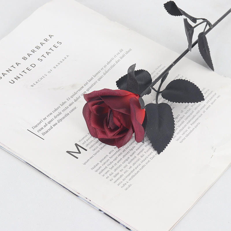 Hot Selling Single Black Magic Simulation Black Rose Halloween Ghost Festival Dress Silk Artificial Flowers