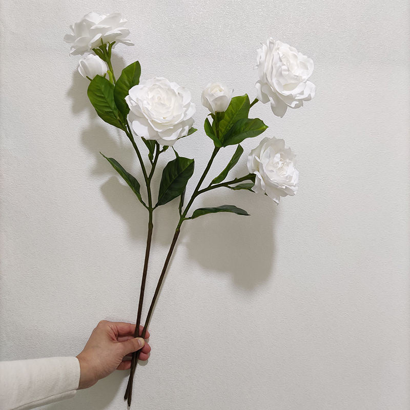 Wholesale New Faux Real Touch White 3-heads Gardenia Soft Artificial Gardenia Flower for Home Wedding Party Floral Decor