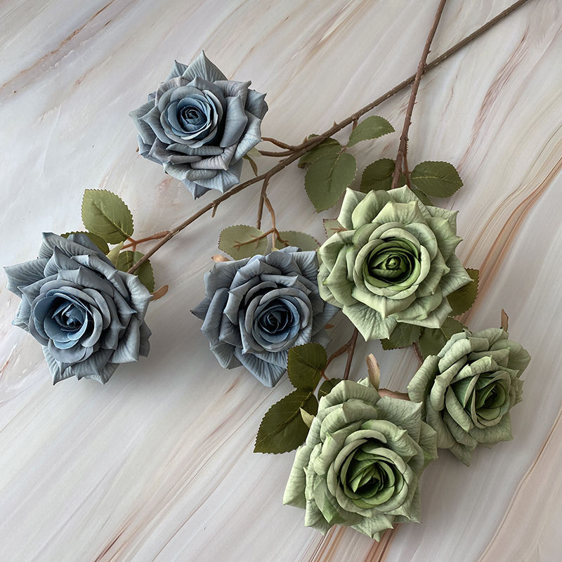 High Quality Artificial Flower 3-head Wenjuan Coated Silk Screen Diamond Rose