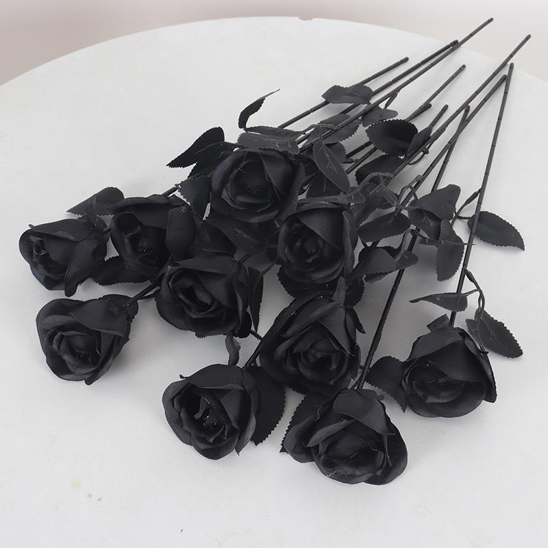Hot Selling Single Black Magic Simulation Black Rose Halloween Ghost Festival Dress Silk Artificial Flowers