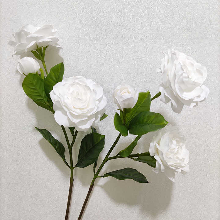 Wholesale New Faux Real Touch White 3-heads Gardenia Soft Artificial Gardenia Flower for Home Wedding Party Floral Decor