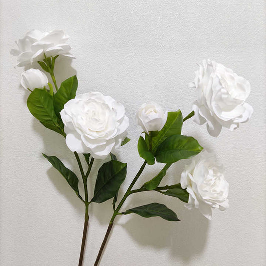 Wholesale New Faux Real Touch White 3-heads Gardenia Soft Artificial Gardenia Flower for Home Wedding Party Floral Decor