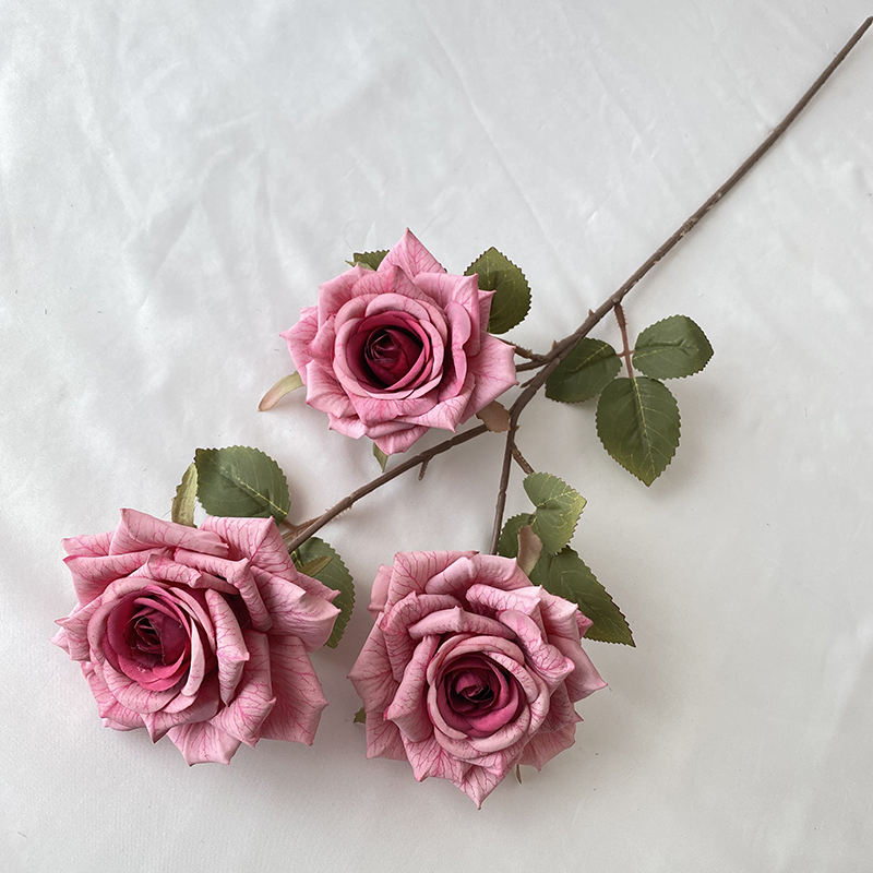 High Quality Artificial Flower 3-head Wenjuan Coated Silk Screen Diamond Rose