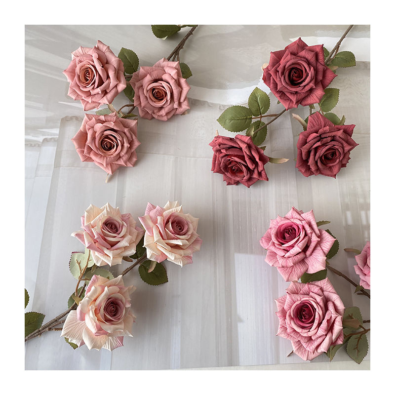 High Quality Artificial Flower 3-head Wenjuan Coated Silk Screen Diamond Rose